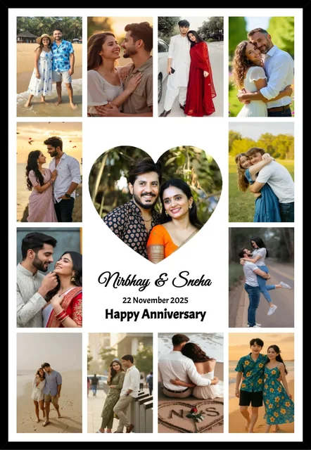 Anniversary Heart Collage Frame – Personalized Photo Gift