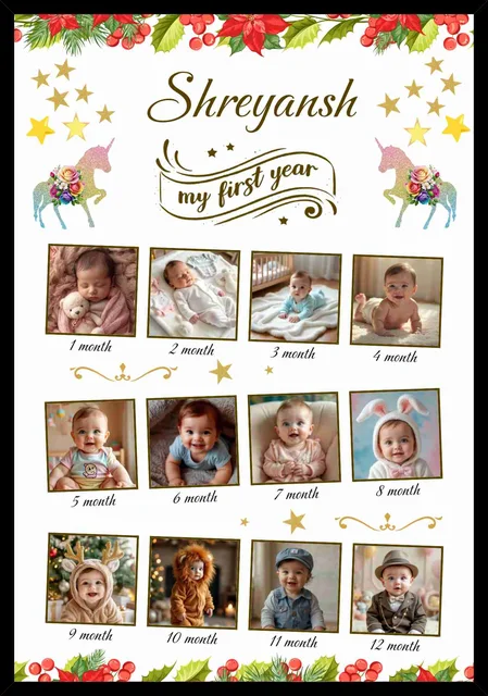Custom Baby First Year Frame with Monthly Photos and Name