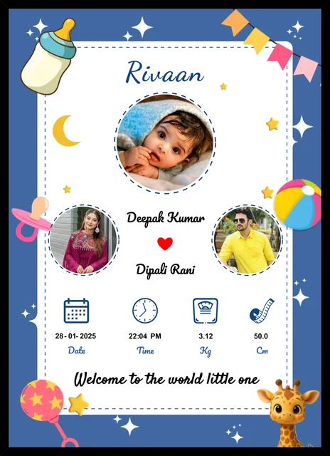 Baby Birth Details Photo Frame with Parents – Custom Newborn Gift