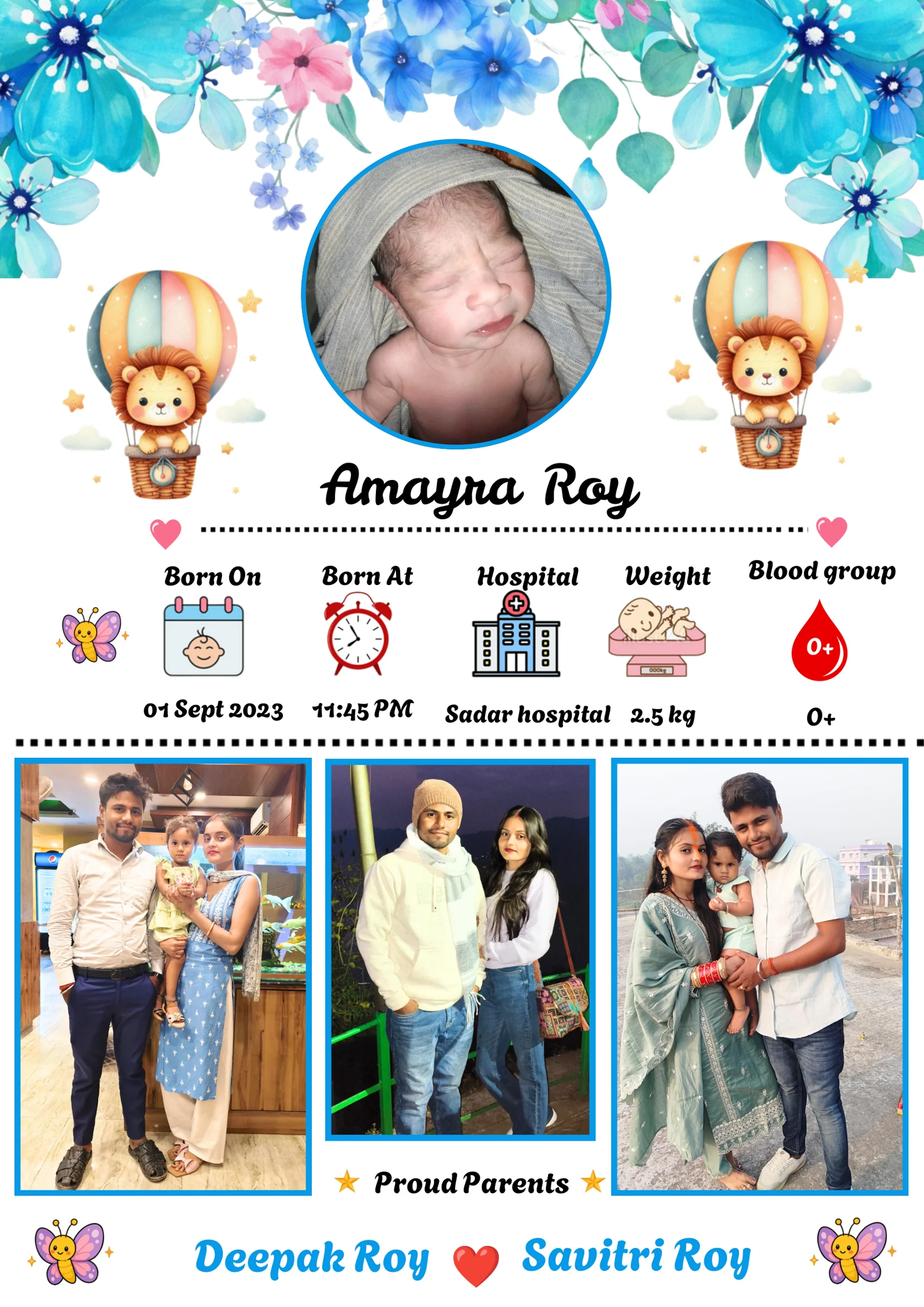 Floral Balloon Baby Birth Frame