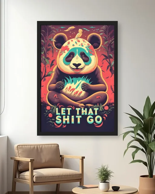 Zen Panda Mindfulness Humor Framed Poster for Yoga Room