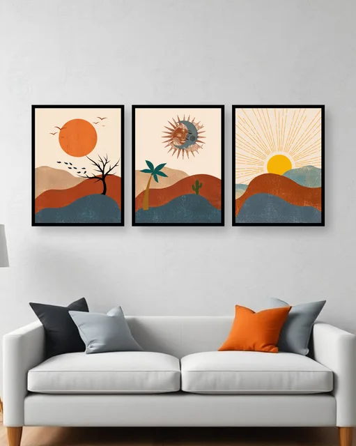 Personalised Desert Sunset Triptych Frame – Boho Landscape Wall Art