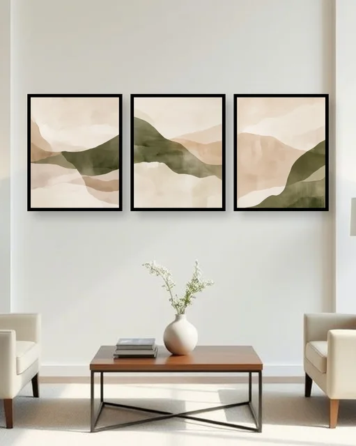 Personalised Neutral Abstract Triptych Frame – Olive Minimalist Wall Art