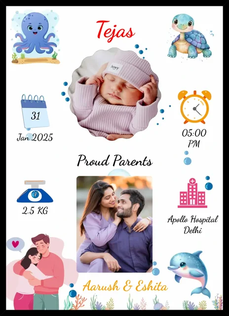 Newborn Baby Ocean Theme Frame – Personalized Birth Details Frame