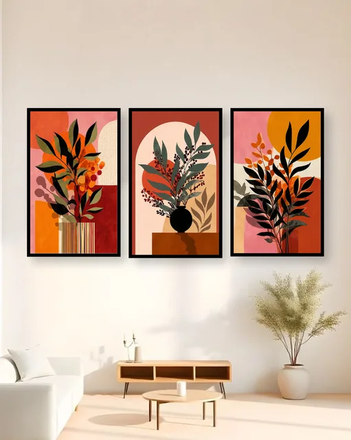 Personalised Retro Botanical Triptych Frame – Colourful Modern Wall Art