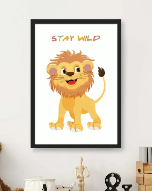 Cute Baby Lion Stay Wild Nursery Framed Wall Art