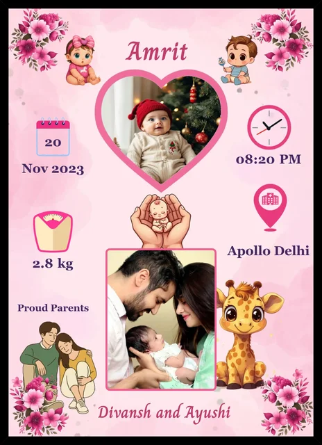 Personalized Baby Birth Details Photo Frame – Cute Newborn Memory Keepsake