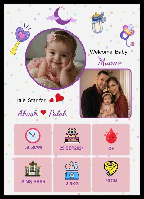 Personalized Baby Keepsake Photo Frame – Purple And Stars Theme