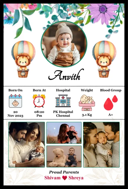 Personalized Baby Keepsake Frame with Name, Photos & Details