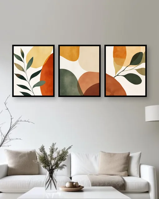 Personalised Botanical Abstract Triptych Frame – Earthy Leaf Wall Art