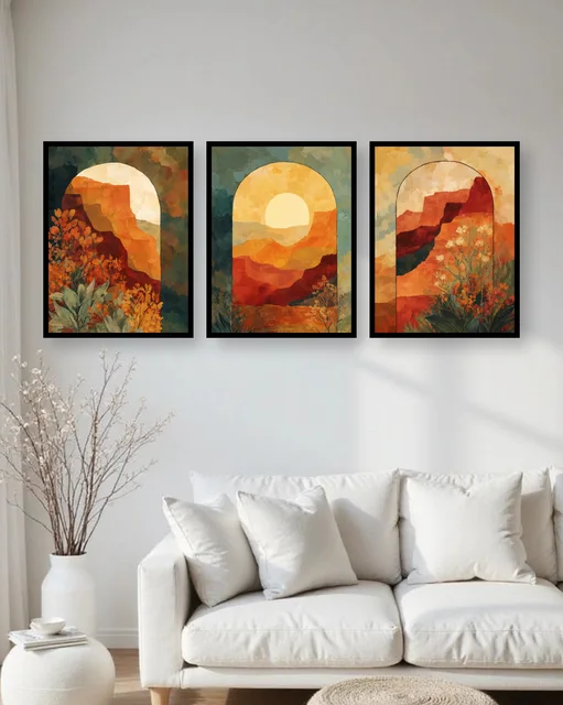 Personalised Autumn Mountain Triptych Frame – Warm Landscape Wall Art