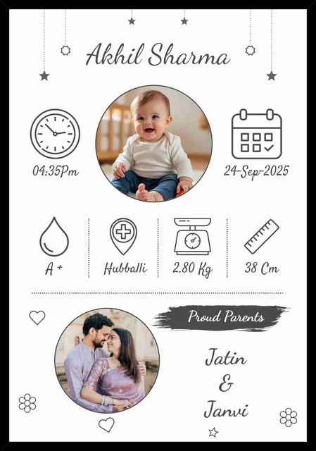 Newborn Baby Announcement Frame – Personalized Birth Details Photo Frame
