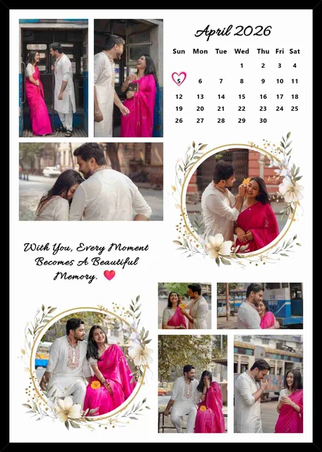 Custom Calendar Photo Collage Frame – Personalized Couple Gift with 9 Photos