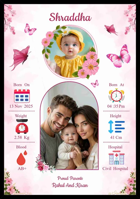 Customized Baby Birth Announcement Photo Frame with Birth Details