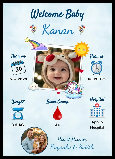 Personalized Newborn Baby Birth Announcement Photo Frame
