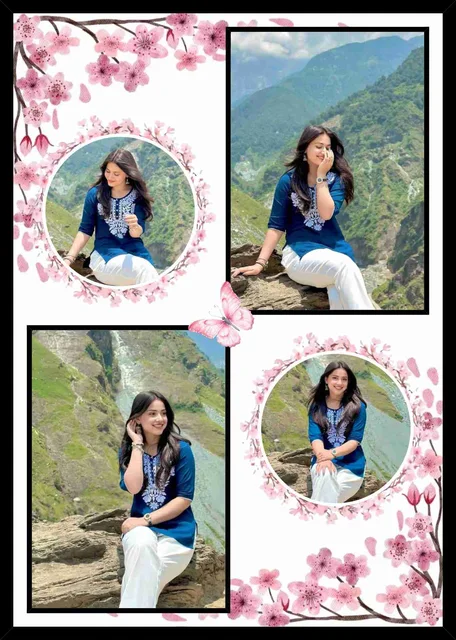 Personalized Floral 4 Photo Collage Frame with Custom Pictures