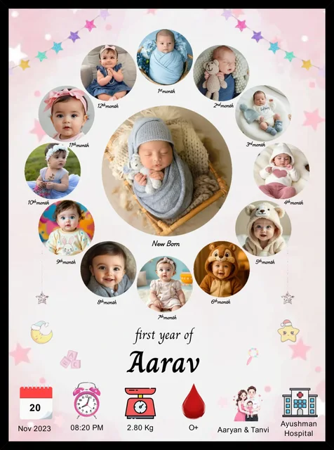 First Year Baby Photo Collage Frame with 12 Month Photos