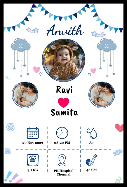 Baby Birth Details Photo Frame – Personalized Cute Memory Keepsake