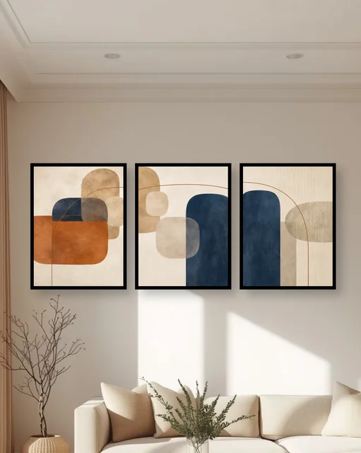 Personalised Navy & Terracotta Abstract Triptych Frame – Modern Geometric Wall Art