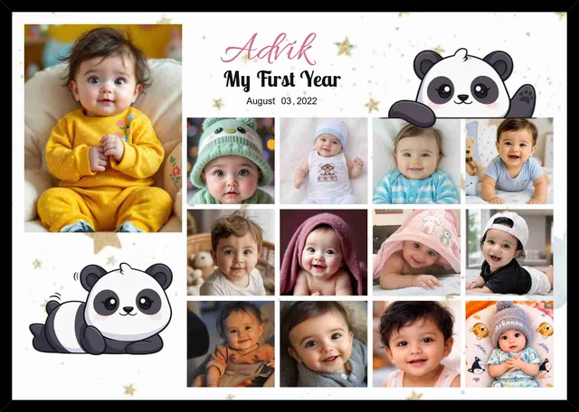 Personalized Baby First Year Photo Collage Frame with Name & Date