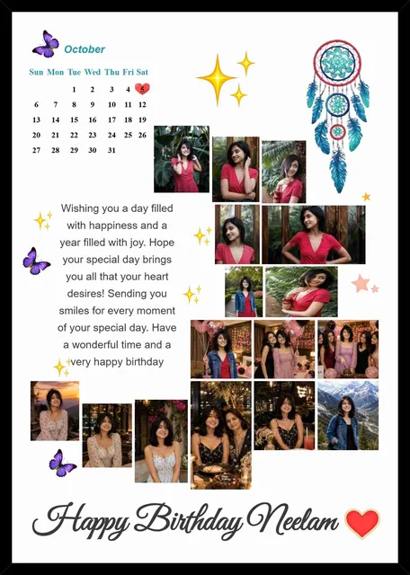 Custom Happy Birthday Photo Collage Frame with Calendar