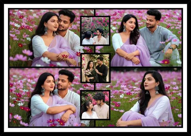 Personalized Floral Couple Photo Collage Frame