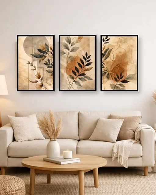 Personalised Botanical Abstract Triptych Frame – Neutral Leaf Wall Art