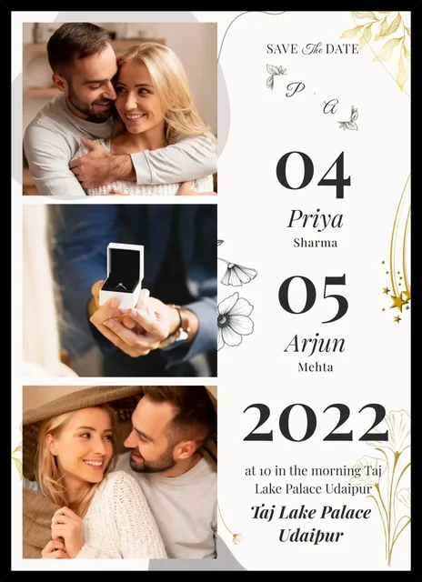Wedding Invitation Frame with Couple Names & Date