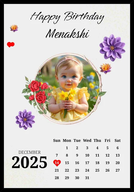 Custom Birthday Photo Frame with Name & Calendar Date Highlight