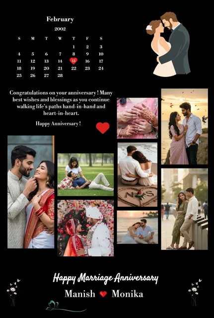 Personalized Wedding Anniversary Calendar Photo Collage Frame