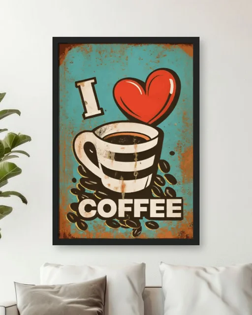 I Love Coffee Vintage Wall Art Frame
