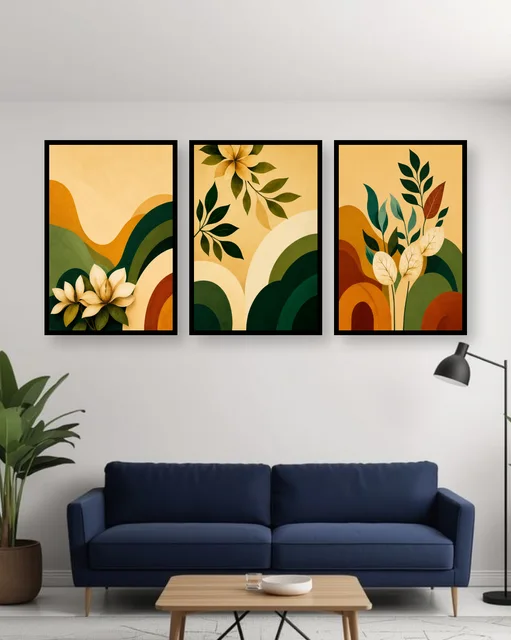 Personalised Botanical Geometric Triptych Frame – Modern Floral Wall Art