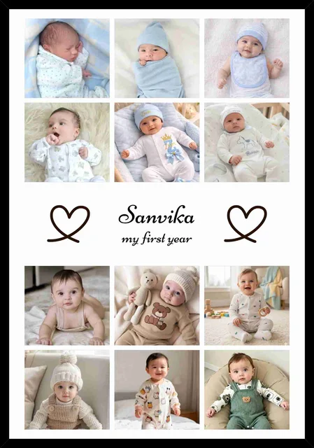 Custom Baby Monthly Milestone Frame – My First Year Photo Collage with Name