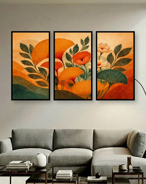 Personalised Retro Botanical Triptych Frame – Warm Floral Wall Art