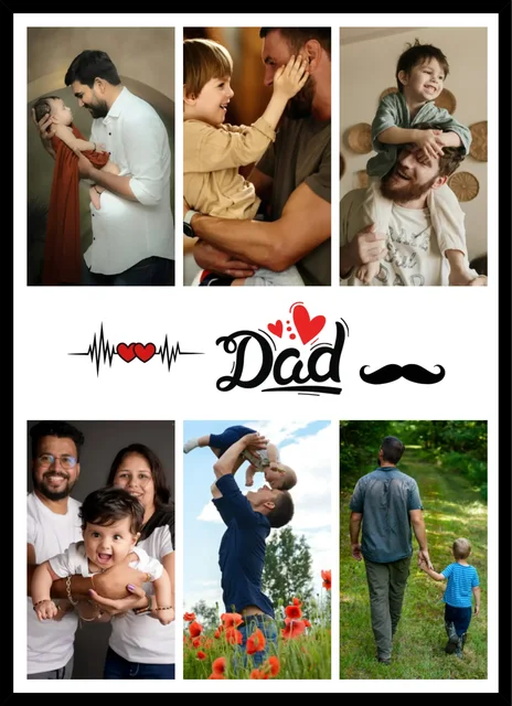 Personalized Dad Heartbeat Photo Collage Frame – Custom Gift for Father