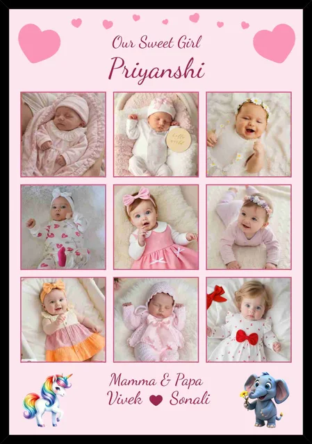 Personalized Baby Photo Collage Frame with Name – 9 Picture Memory Frame
