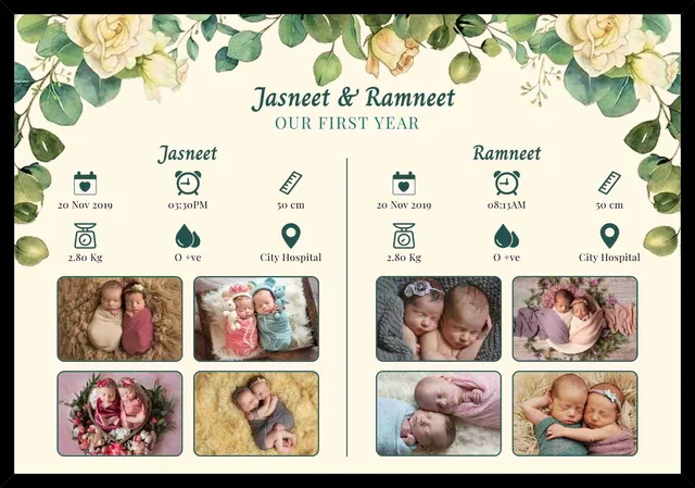 Personalized Twin Babies First Year Photo Collage Frame