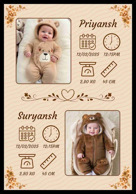Personalized Twins Photo and Birth Details Memory Frame