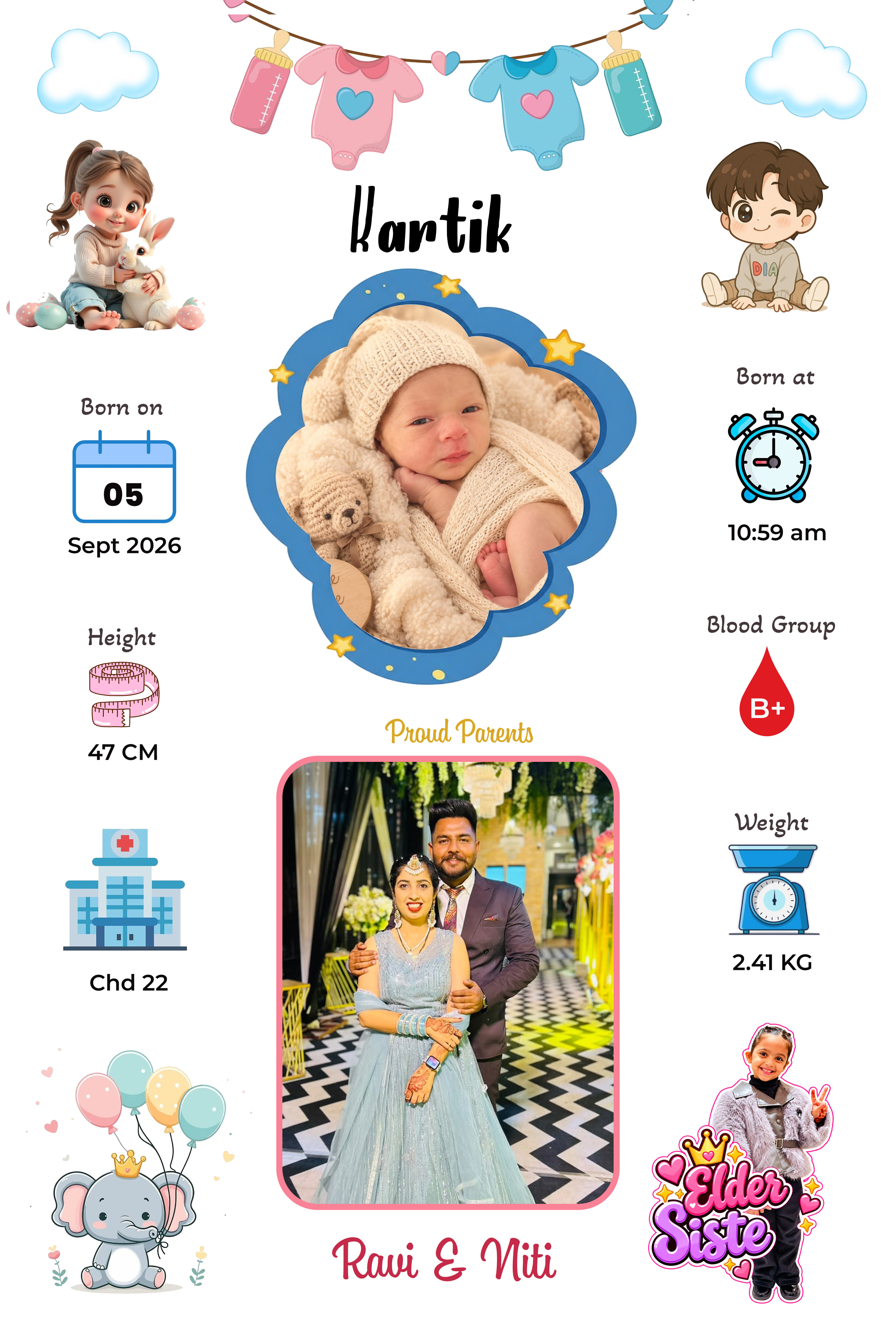 Personalised Baby Birth Details Photo Poster